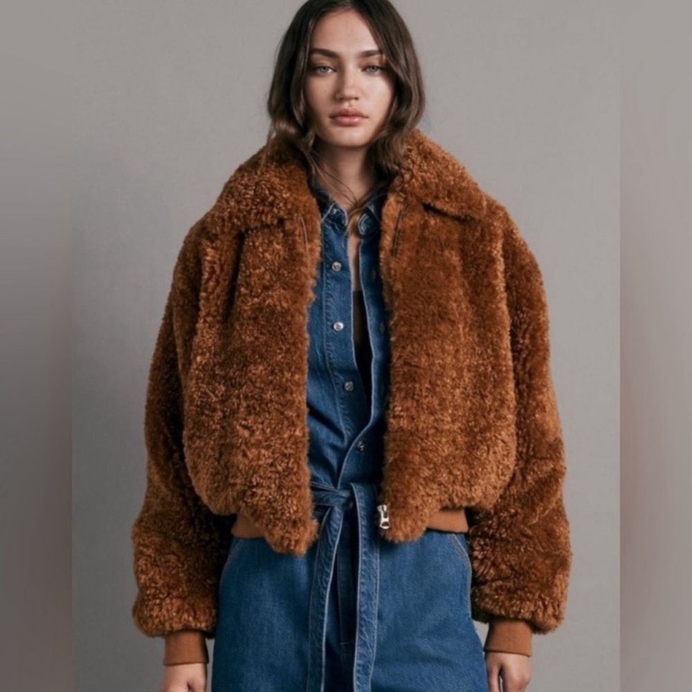 NWT Rag & Bone Camel Nikki Faux Fur Jacket size XXS